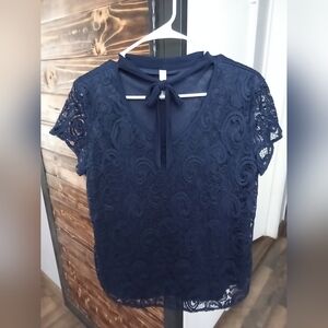 Womens Navy Lace Top